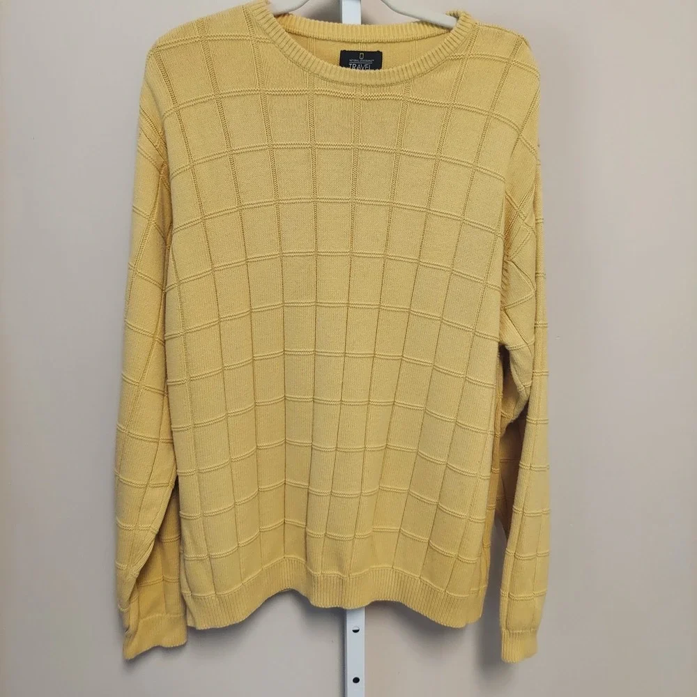 National‎ Geograpic Mens XL Yellow Cotton Sweater Gorpcore Preppy Grandpa